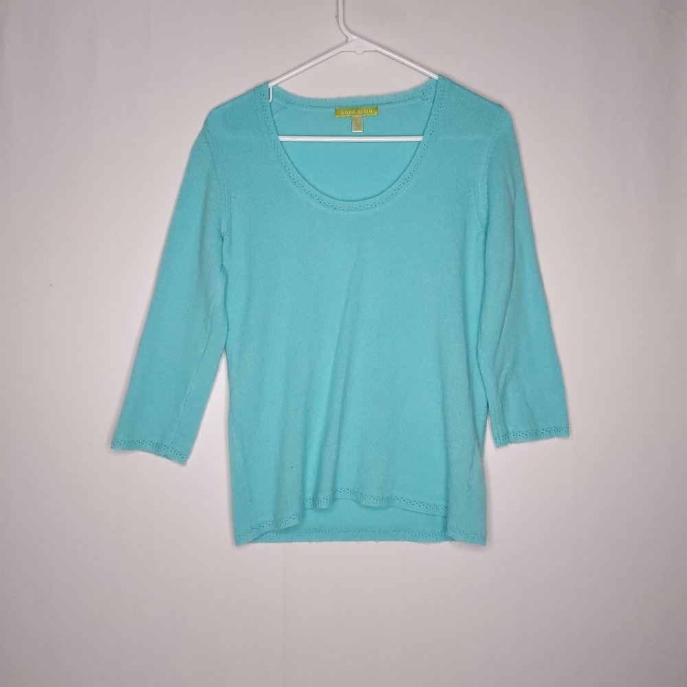 Sigrid Olsen Cashmere Sweater Women Small Aqua Turquoise Vintage 90s Y2K